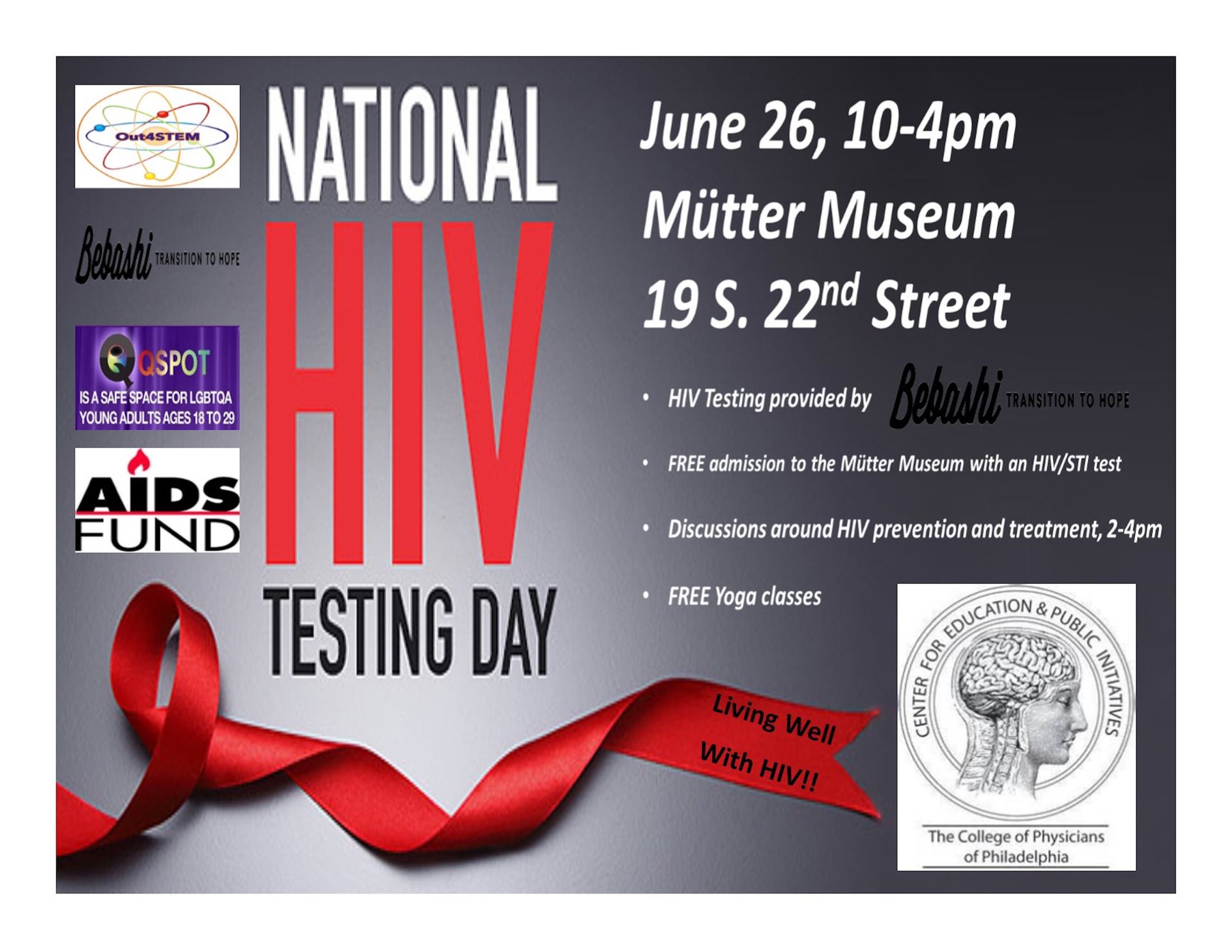 Flyer for National HIV Testing Day at the College of Physicians of Philadelphia