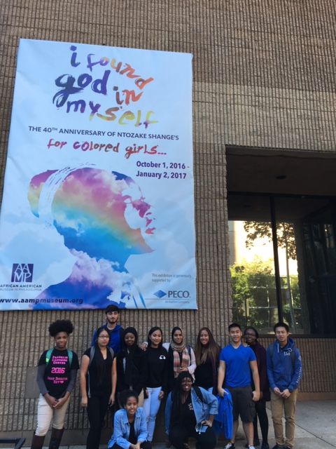 Students in the Teva Pharmaceuticals Internship Program pose in front of the African American Museum in Philadelphia on October 6, 2016