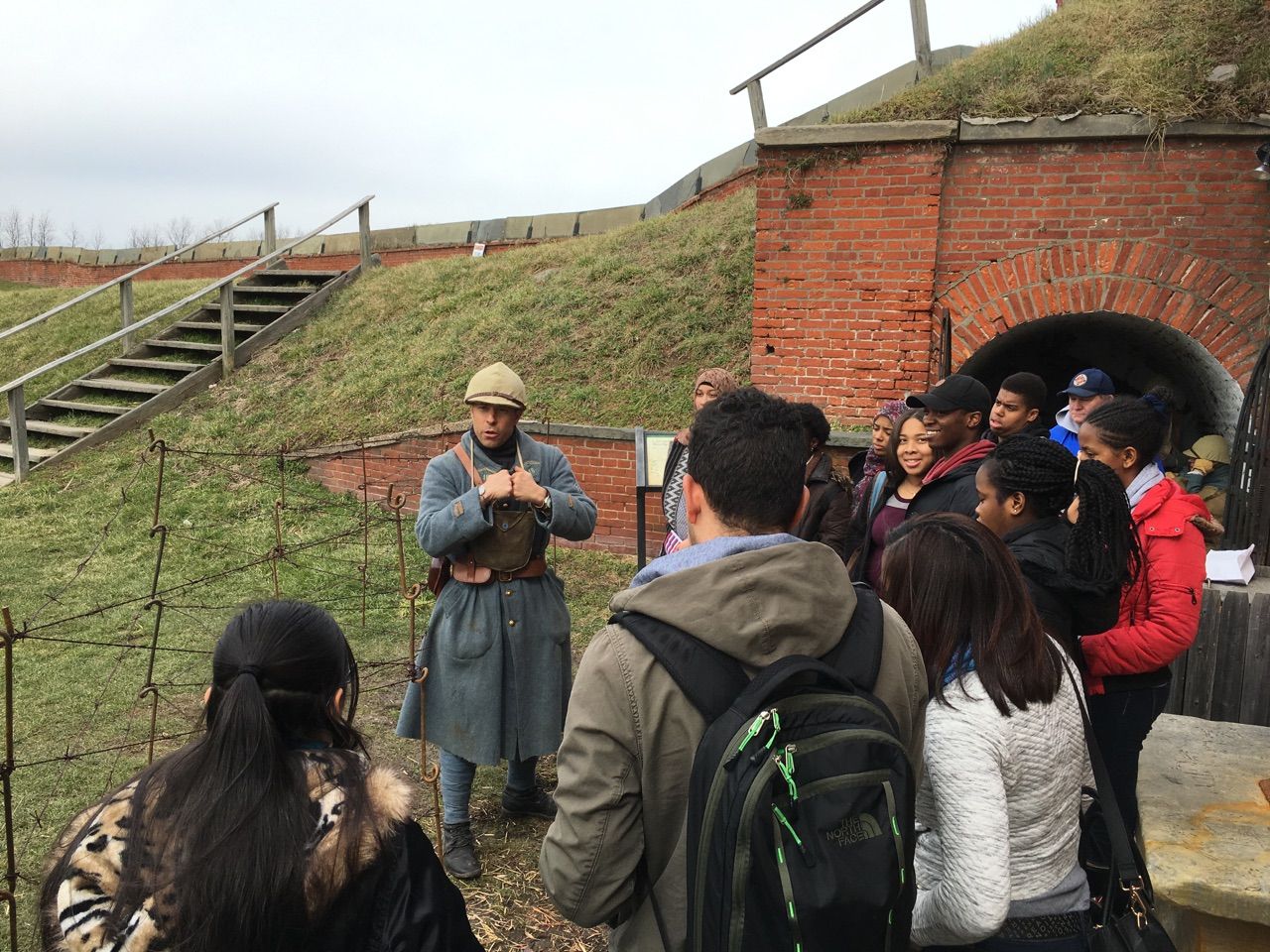 Our students learn about the Battle of Verdun from a french re-enactor at Fort Mifflin
