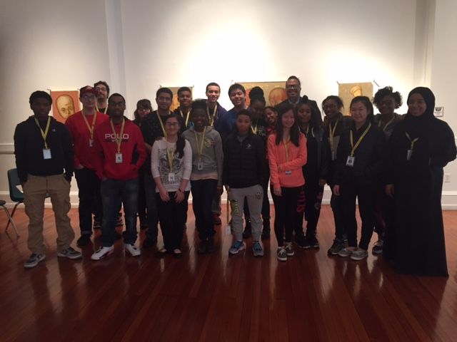 Students from the Karabots Junior Fellows and Teva Pharmaceuticals Internship Programs pose with ballistics expert Mark Williford