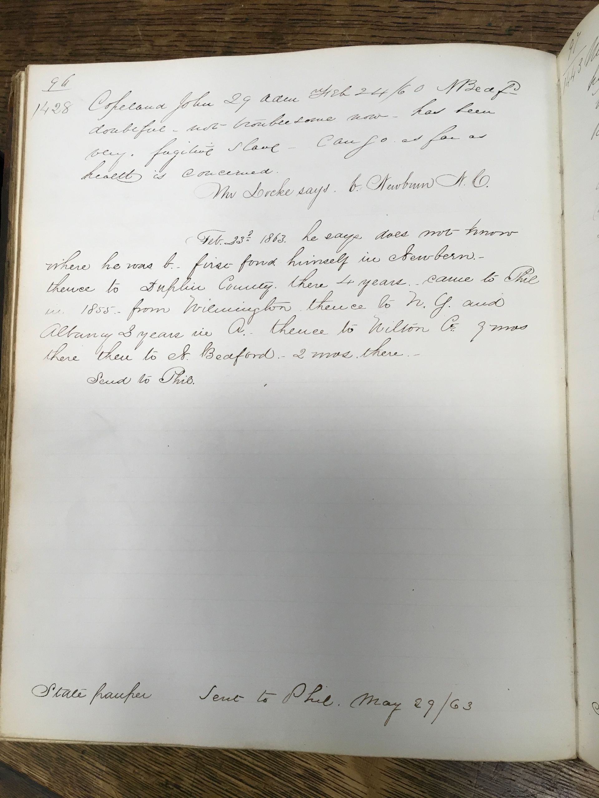 Page from Taunton Lunatic Asylum casebook (1854 - 1868), MSS 6/011, Historical Medical Library of The College of Physicians of Philadelphia.