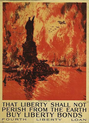 Poster depicting the Statue of Liberty in Flames with the caption "That liberty shall not perish from the Earth. Buy Liberty Bonds. Fourth Liberty Loan.