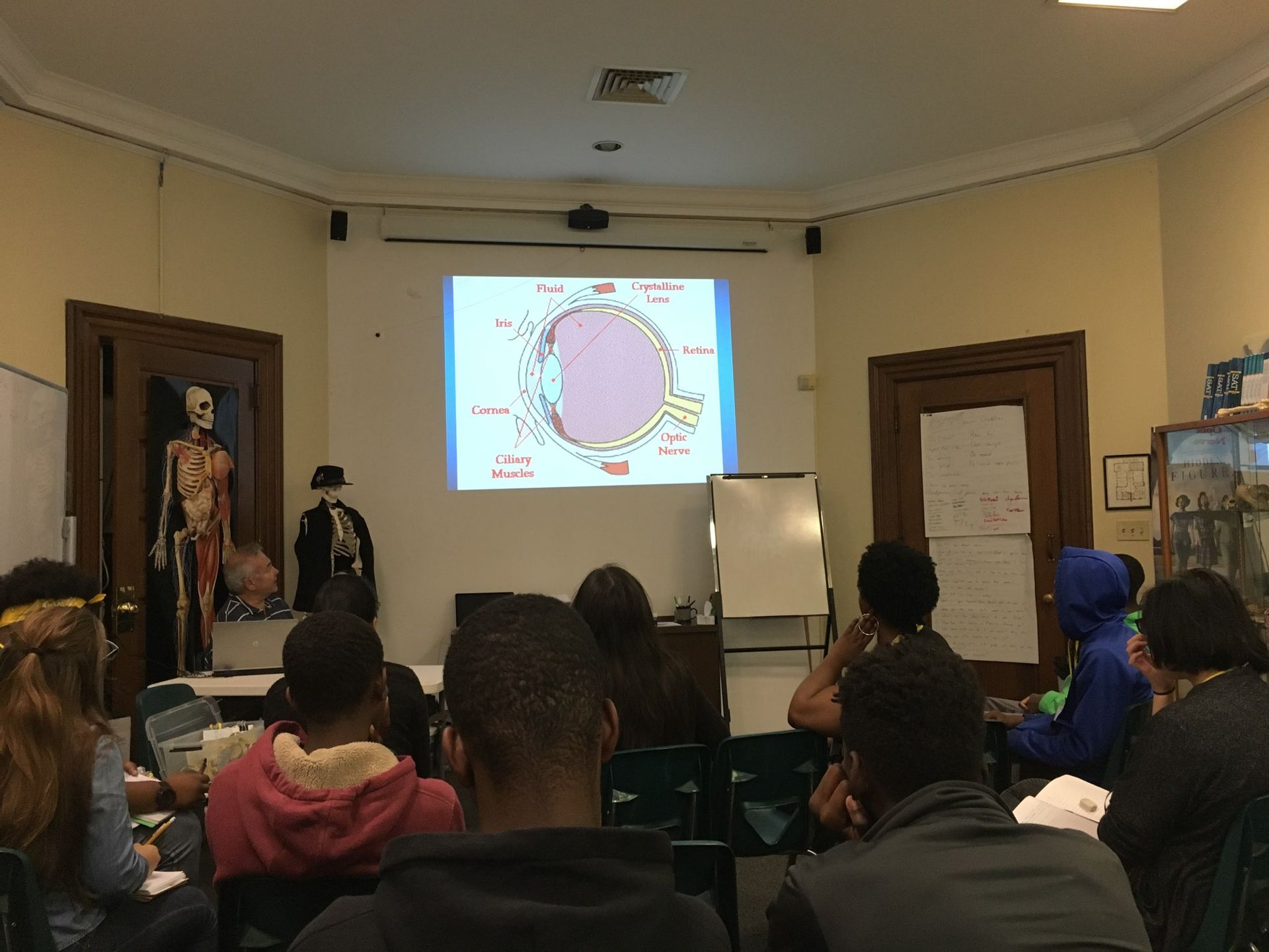 Dr. Michael DellaVecchia delivers a presentation on ophthalmology to students in the Karabots Junior Fellows Program