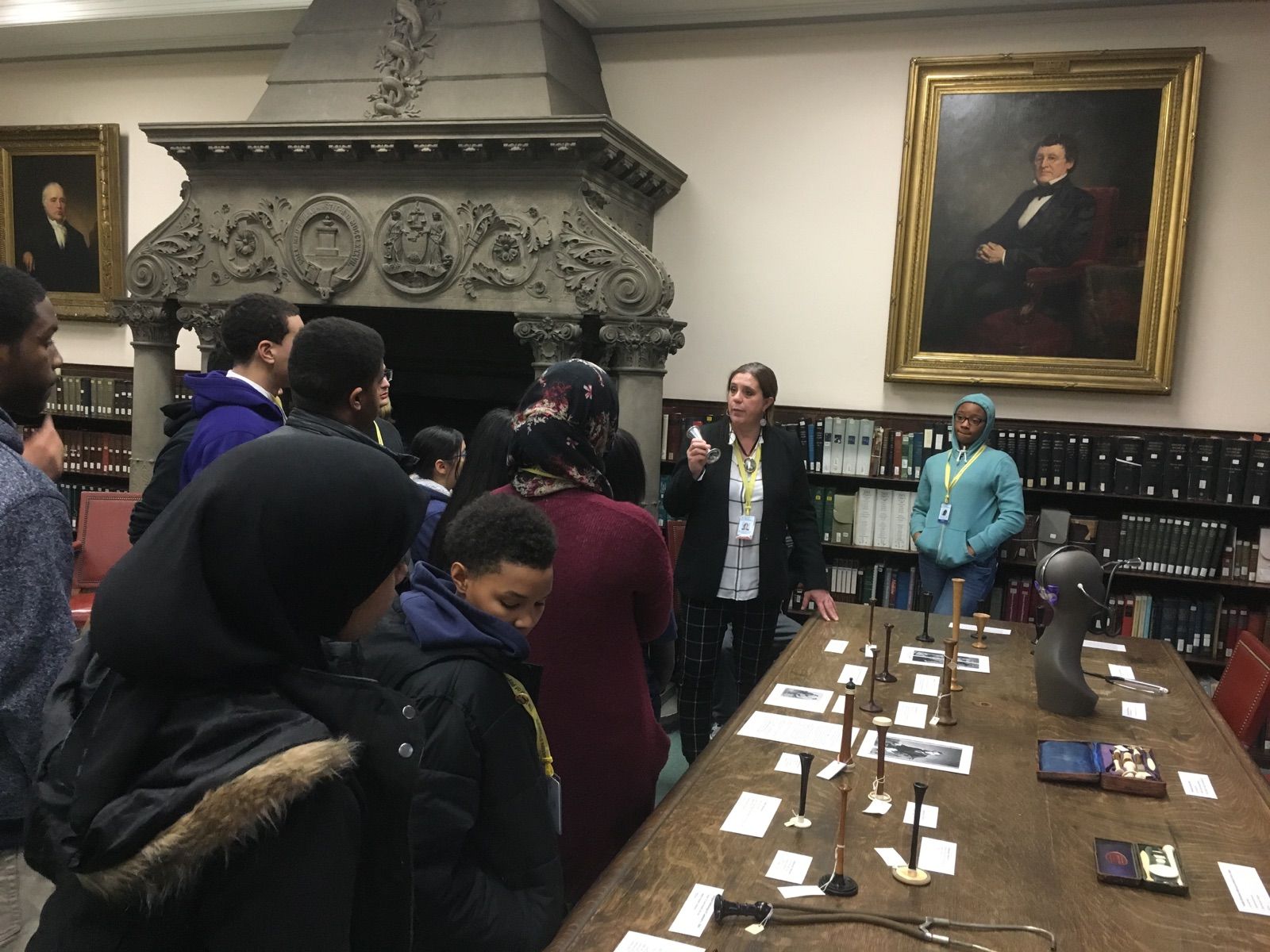 The Karabots Junior Fellows meet with CEPI Director Jacqui Bowman to learn about the history of the stethoscope